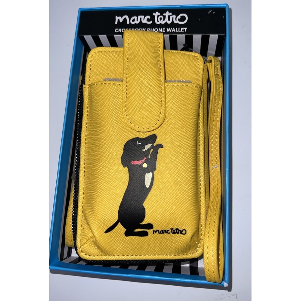 Marc Tetro Crossbody Phone Wallet Yellow Dachshund NWT NIB Gift Dog (5/b29)